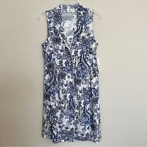 NWT Eliza J Blue Paisley Floral Print Linen Blend Button Front Dress Size 6